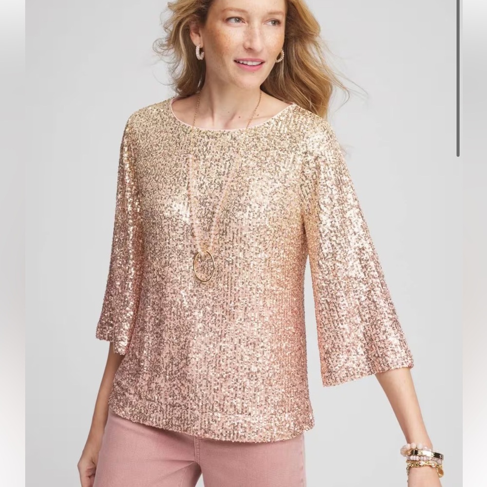 Chico’s Sequined Ombre Party Tee Size 2